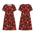 thumbnail image 3 of Bixox Robe d'Été à Manches Courtes pour Femme, Coupe Ample Évasée, Longueur Genou, avec Poches - Tomate, 3 of 7