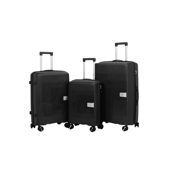 TRAVLR Elite Ensemble de Bagages Léger Extensible 3 Pcs (20 Pouces24 Pouces28 Pouces) avec Serrure TSA, Chariot en Aluminium et Roues Silencieuses - Noir