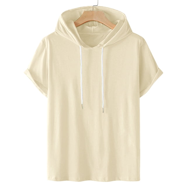 Weiqiqre Mens Casual Slight Stretch Short Sleeve Hooded Pullover Shirt Relaxed Fit Summer Outdoor Essential Breathable Casual Solid Color Drawstring Waist