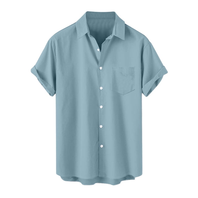cfhntfmh Short Sleeve Shirts for Men Button down Casual Summer Shirts Beach Vacation Solid Color Tshirts Collared Neck Tops