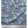 thumbnail image 1 of Soimoi Modal Satin Fabric Floral,Owl & Cow Cartoon Print Fabric by Yard 42 Inch Wide, 1 of 3