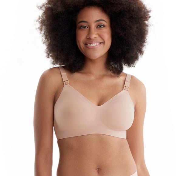 Momcozy Nursing Bras for Breastfeeding, Seamless Ultra Comfort Maternity Bra, Natural Shape, Pregnancy Sleep Bralette, Beige