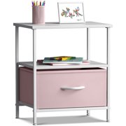 Sorbus Nightstand 1-Drawer Shelf Storage- Bedside Furniture & Accent End Table Chest for Home, Bedroom, Office, College Dorm, Steel Frame, Wood Top, Pastel Fabric Bins (Pastel Pink)