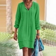 thumbnail image 2 of DPTALR Robe Femme en Coton et Lin à Col en V Ample à Manches Trois Quarts Unie Longueur Genou, 2 of 8