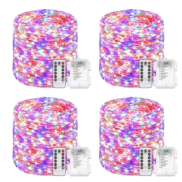 NITIDSKY Guirlande Lumineuse Féérique 100 DEL à Piles avec Télécommande, Multicolore, Ensemble de 4