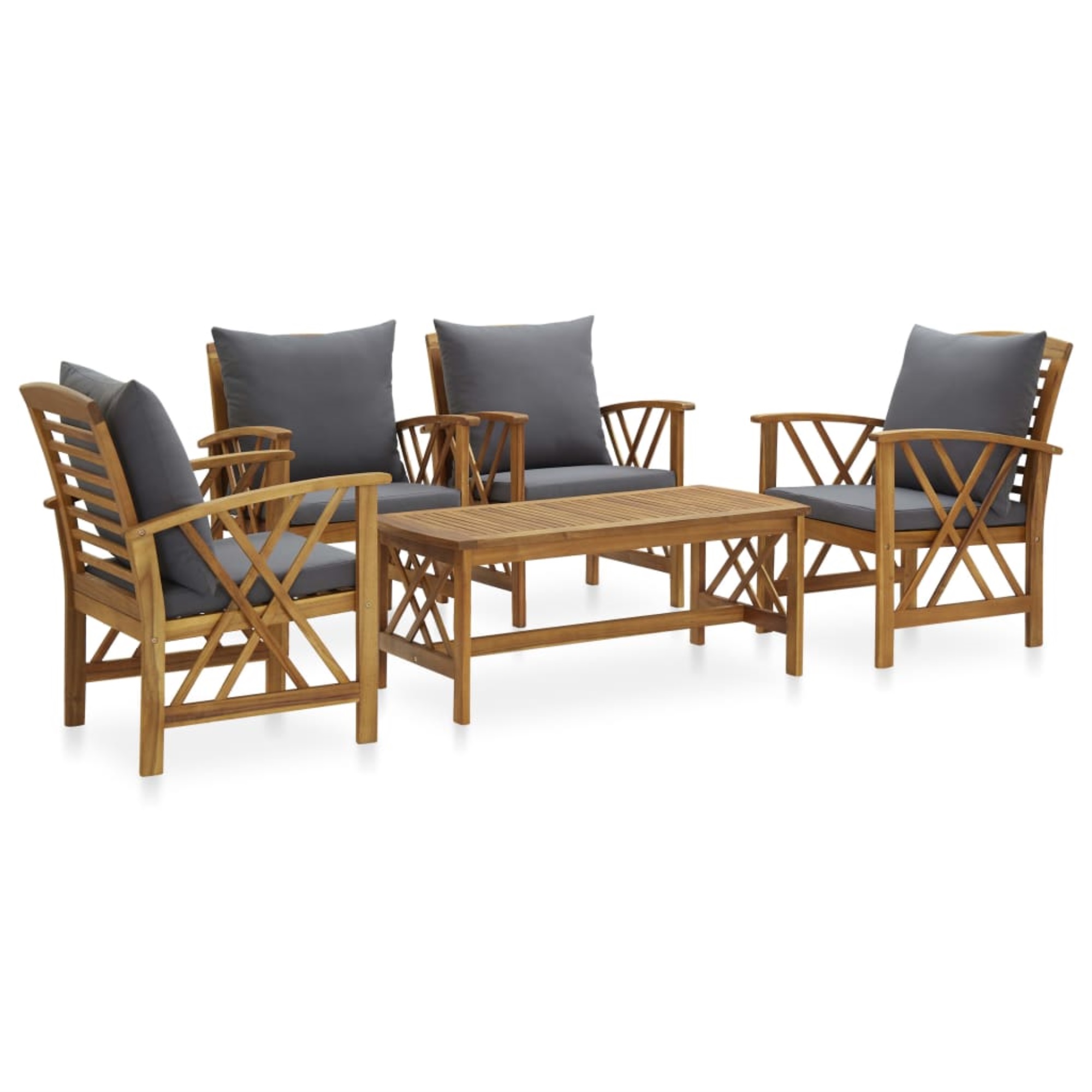 vidaXL 5 Piece Garden Lounge Set with Cushions Solid Acacia Wood