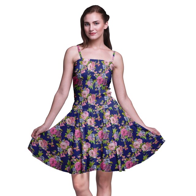 Bimba Robe Soleil Mini à Taille Smockée pour Femmes à Imprimé Floral Tenue de Fête d'Été-Xxx-Grand