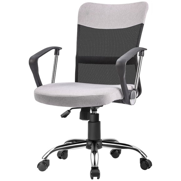 Grey Linen-Feel Adjustable Office Chair with Lumbar Support - Mid-Back Task Chair for Home Office & Desk, 23.5" x 26" x 39.8"