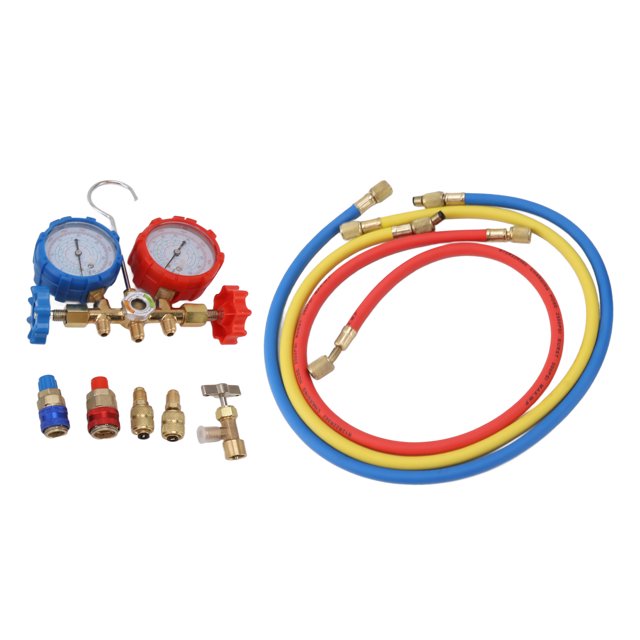 Refrigerant Manifold Gauge Set, Color Coded Scale Air Conditioning Pressure Gauge Accurate Measurement 7cm Dial for Adding Fluorine