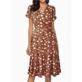 thumbnail image 2 of UKAP Robe Longue pour Femmes à Imprimé Floral, Robes Midi à Manches Courtes, Robe d'Été de Plage, Caftan de Fête, Café, TTG, 2 of 9