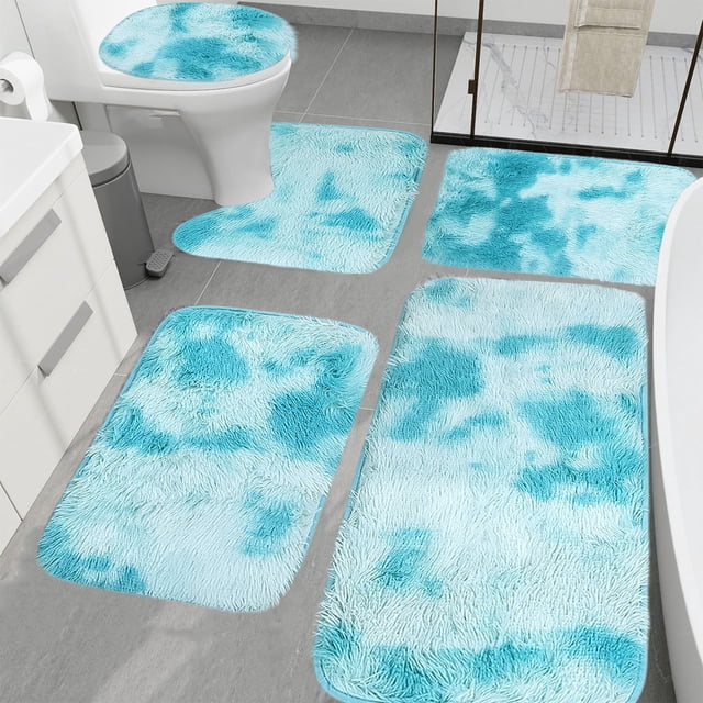 Sale Today Clearance! Mixed Colors Bath Mats 5 Set Bathroom Rugs For 5 Pcs Toilet Mats Soft Comfortable Water Absorption Non-Slip Thick Washable Easy Dry Dark Color