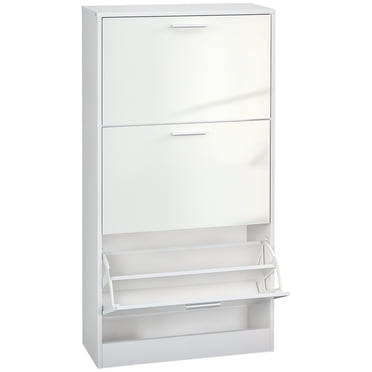 HOMCOM Narrow Shoe Storage Cabinet with 3 Flip Drawers and Adjustable Shelves
