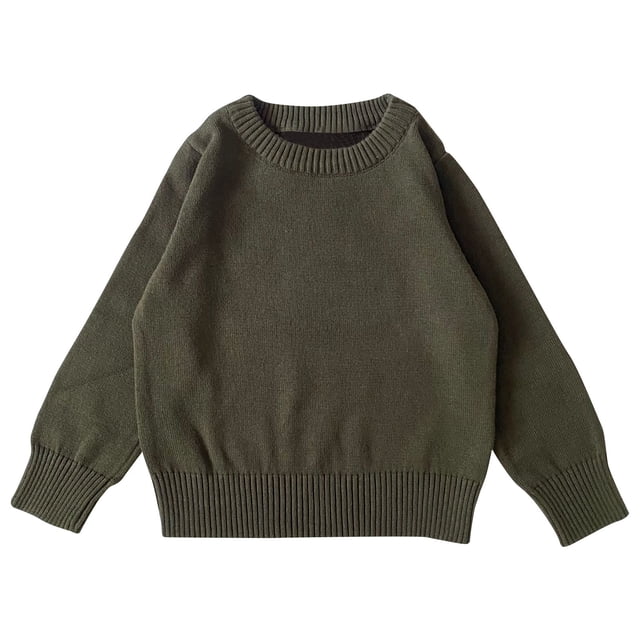 RXIRUCGD Boys And Girls Solid Color Sweater Pullover Knitted Sweater Candy Base Sweater( Army Green, Size:7-8 Years )
