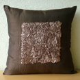 thumbnail image 3 of The HomeCentric Pillow Cover Brown Decorative Pillow Cover For Sofa Pack of 2 16x16 inch (40x40 cm) Silk Pillowcase With Zipper Solid Color Ribbon Embroidery Accent- Vintage Chocolate Love, 3 of 3