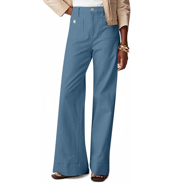 Weiqiqre Jeans for Womens Fall Fashion 2024 Mid Waisted Ripped Stretch Button Straight Full Length Pants On Sale