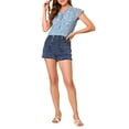 thumbnail image 2 of INSPIRE CHIC Women's Back to School Floral Blouse Short Cap Sleeve Chiffon Casual Ruffle Tops Blue L, 2 of 7