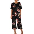 thumbnail image 4 of drppepioner Ensemble pour Femme Imprimé Col Rond Manches Courtes Chemise de Nuit et Pantalon Ensembles Tenue d'Intérieur Pyjamas avec Poches, 4 of 8