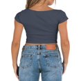 thumbnail image 4 of Women‘s Short Sleeve V Neck Crop Tops with Lace Trim  Ruched T-Shirts, 4 of 9