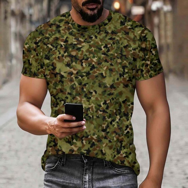 Ceisia T-Shirt Décontracté pour Homme, Coupe Ajustée, Vert Foncé, Imprimé Camouflage Moucheté, Col Rond, Manches Courtes, Cadeaux