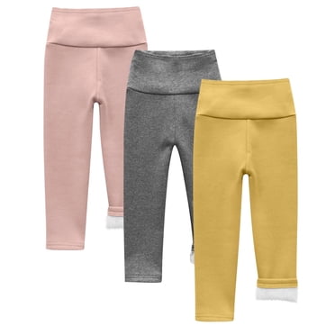 fatyb 3 Pack Boys Girls Winter Leggings Fleece Lined Warm Bottom Pants High Waist Stretch Thermal Pants
