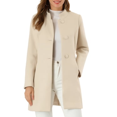 INSPIRE CHIC Women's Winter Overcoat Stand Collar Single Breasted Mid-thigh Long Coat Beige XX-Large