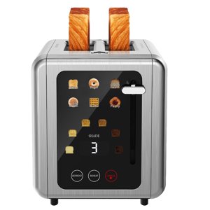 WUNLY Touch screen Toasters 2 slice, Stainless Steel Digital Timer Toaster with Sound Function, 6 Bread Types & 6 Shade Settings, Smart Extra Wide Slots Toaster with Bag