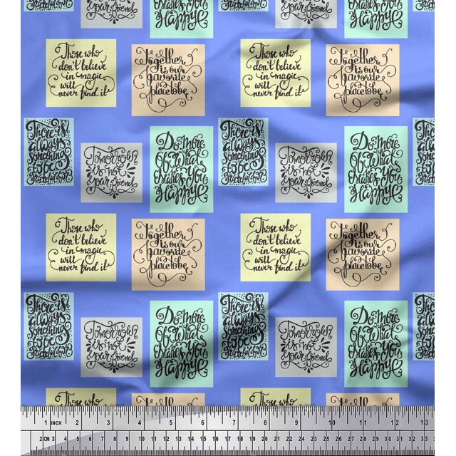 Soimoi Blue polyester Crepe Fabric Motivational Quotes Text Decor Fabric Printed Yard 52 Inch Wide