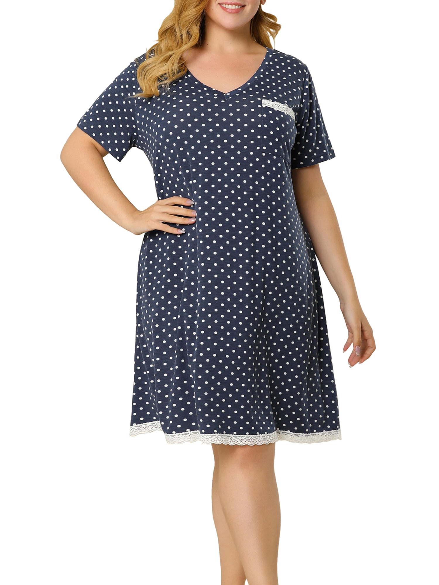 GRACE & GRANDEUR Women's Plus Size Polka Dots Short Sleeve Sleepshirts