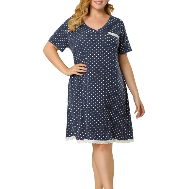 GRACE & GRANDEUR Women's Plus Size Polka Dots Short Sleeve Sleepshirts