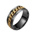 thumbnail image 2 of Trayknick Men Ring Simple High Polished Fashion Jewelry Rotating Chain Inlaid Finger Ring for Party Golden US 6, 2 of 13