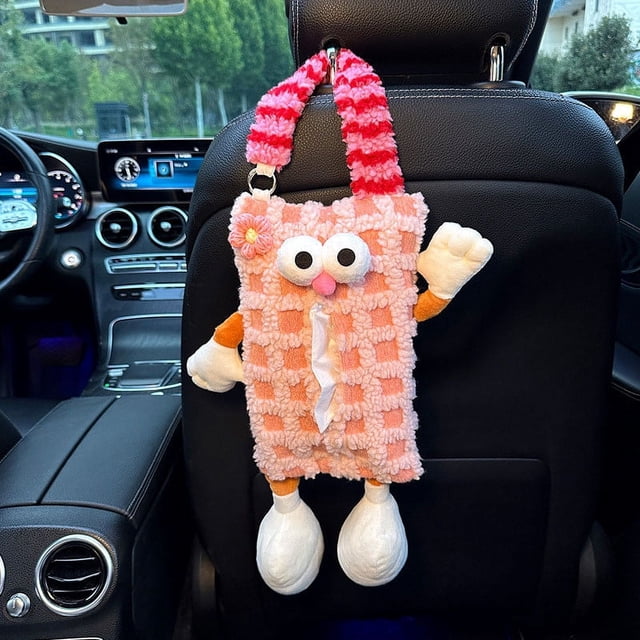 Cute Car Tissue Box Hanging Bag for Backseat - Soft Cotton Cover, Universal Fit for Cars SUVs Trucks - Easy Install, Fun Car Interior Accessory