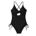 thumbnail image 5 of Penkiiy Womens One Piece Ribbed Swimsuits Tummy Control V Neck High Waisted Bathing Suit Summer Beach Plus Size Ruffle Wrap Swimwear 2XL Black, 5 of 5
