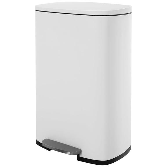 FDW Kitchen Step Trash Can with Lid, 13 Gallon (50L), Fingerprint-Resistant Stainless Steel, White