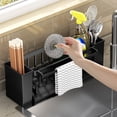 thumbnail image 4 of Pisexur Sponge Kitchen Sink Caddy Organizer Brush Sink Sponge With Auto Draining Tray Black, 4 of 8