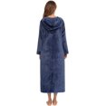 thumbnail image 4 of Women's Fleece Robe Luxury Plush Flannel Hoodie Zipper Dressing Gown with Pockets for Winter, 4 of 5