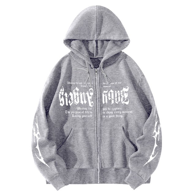 Bmisegm Femmes Mode à Imprimé de Lettres Chandails à Capuchon Amples Style Oversize Gothique Hop Chandails à Manches Longues Chandails Décontractés pour Femmes GY1 m