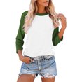 thumbnail image 1 of BVOFAR Hauts pour Femmes à Manches 3/4 à Col Ras du Cou Blouses à Blocs de Couleur Mode Chemises Raglan Décontractées Coupe Ample 2025, 1 of 7