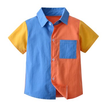 WEAIXIMIUNG Chemises Garçons Taille 8-10 Jeunes Tout-Petits Garçons Manches Courtes Été Décontracté Patchwork Hauts Gentleman Hawaï Plage Vacances Chemises T-Shirt