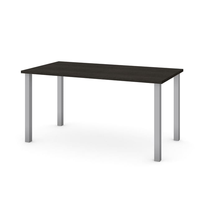 Bestar Universel 59W table desk featuring a deep grey rectangular surface supported by four square metal legs in light grey.
