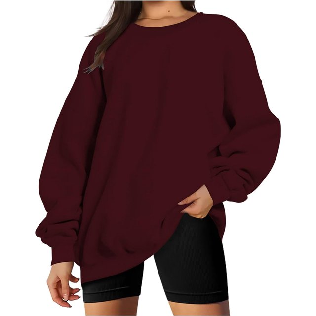 ORUYROP Chandails en Molleton Surdimensionnés pour Femmes Manches Longues Col Rond Chandail Décontracté Ample Couleur Unie Polaire Tops Pulls