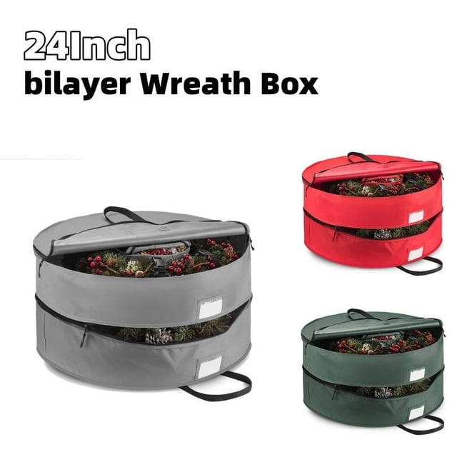 Bilayer Christmas Wreath Storage Container - 24Inch Wreath Box For Holiday And Seasonal Wreath Storage Boxes