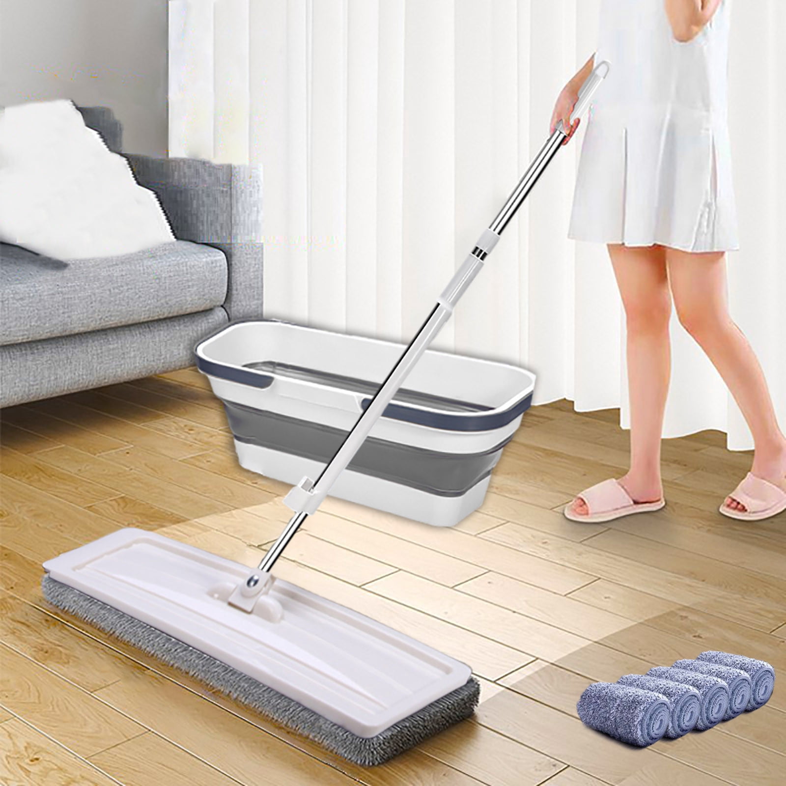 Wzzjkit Mop Automatic Wringing 360 Degree Hands-free Lazy Household Cleaning Supplies Mops for Office Home Kitchen Lobby Hardwood Tile Floors Floor Mop