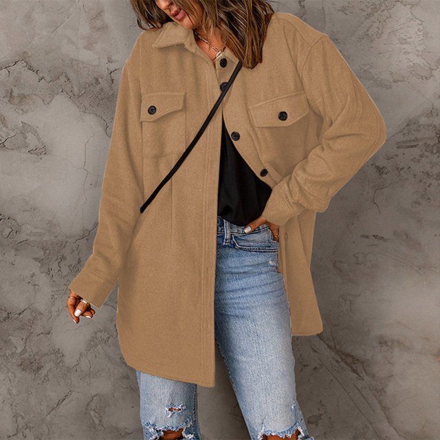 EGNMCR Veste à Manches Longues pour Femmes, Sans Capuche, Décontractée, Col en V, Couleur Unie