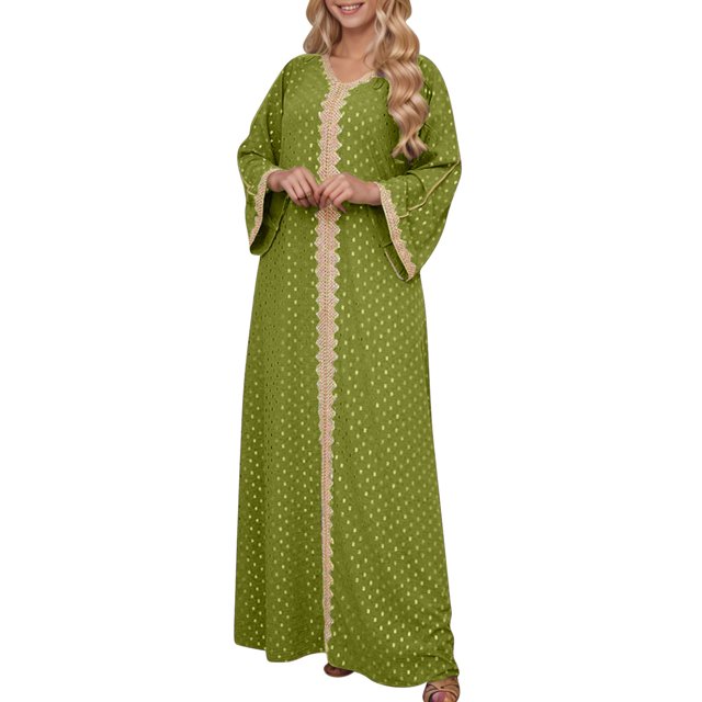 Robe Abaya Musulmane Femme, Caftan à Col en V, Robe de Prière Islamique, Robe Brodée Effet Bronzage, Robe Longue de Soirée pour les Fêtes