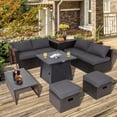 thumbnail image 3 of Topbuy 9 Pieces Outdoor Patio Furniture Set with 30" Propane Fire Pit Table Outdoor PE Wicker Space-Saving Sectional Sofa Set with Storage Box and Cushions Grey, 3 of 10