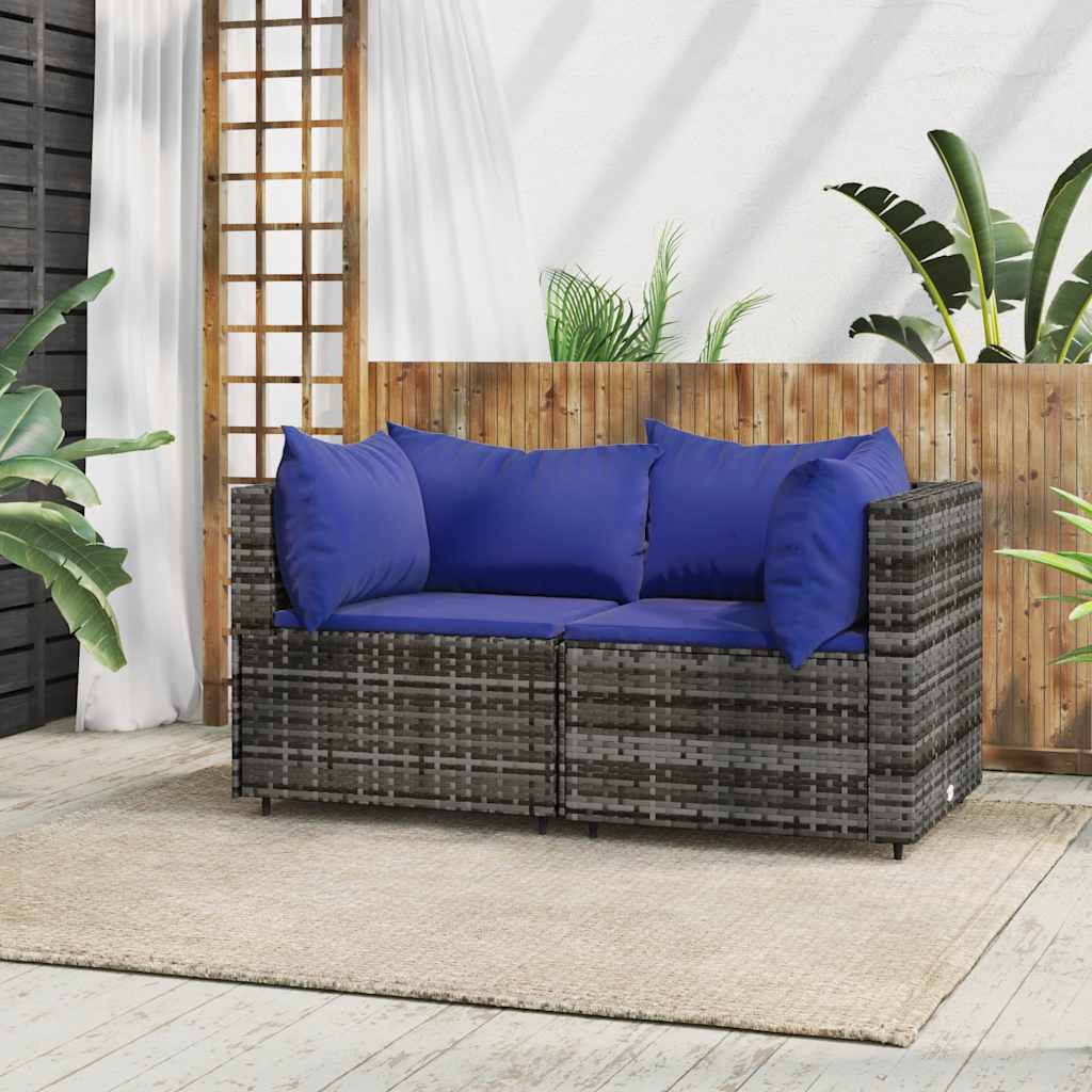 vidaXL Canapés d'Angle de Jardin avec Coussins 2 Pcs Gris Rotin Poly