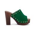 thumbnail image 3 of BLISSFUL STEP Women's Shoes Platform Chunky Heels Open Toe Rivet Faux Suede Slides Sandals Green 6.5, 3 of 7