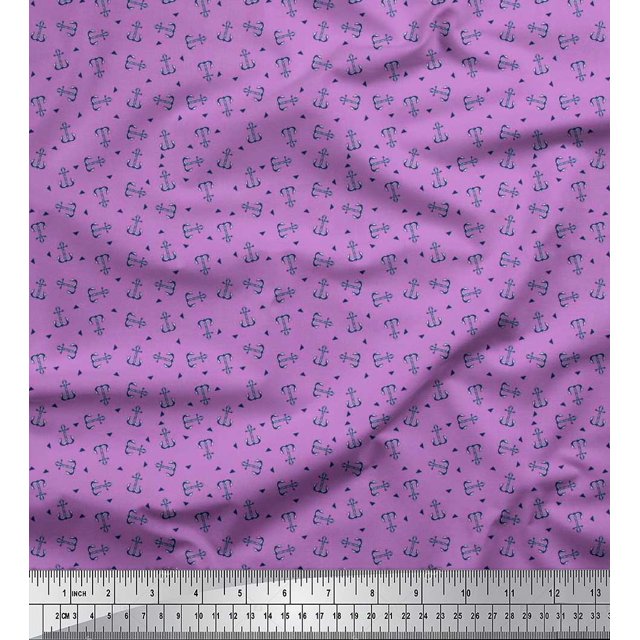 Soimoi Rayon Fabric Triangle & Anchor Hook Nautical Print Fabric by Yard 56 Inch Wide