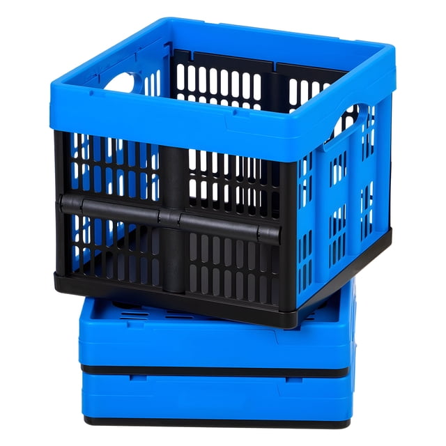 KFFKFF Plastic Collapsible Storage Bins, 25L 3 Packs, Stackable Folding Storage Crates with Handles, Holds 22 lbs Per Bin, Foldable Heavy Duty Containers