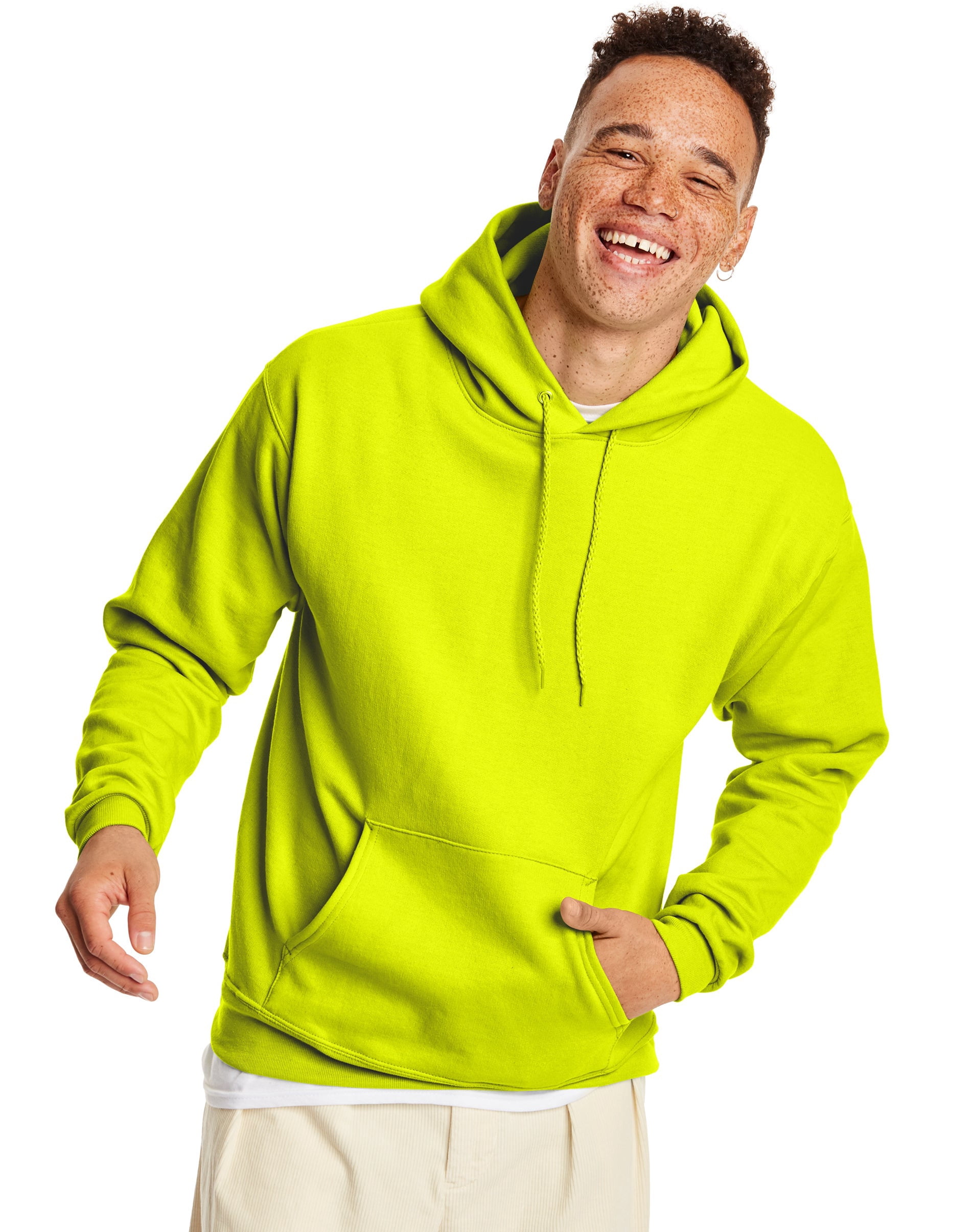 Hanes Mens EcoSmart Fleece Hoodie, S, Safety Green